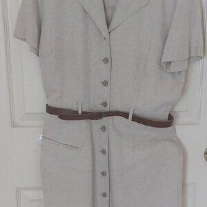 Summer Belted Shirt Cream Tan Dress  - Rosa-Rosam